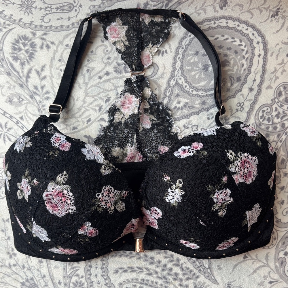 VS Pink Floral Lace Racerback Bra-32DD